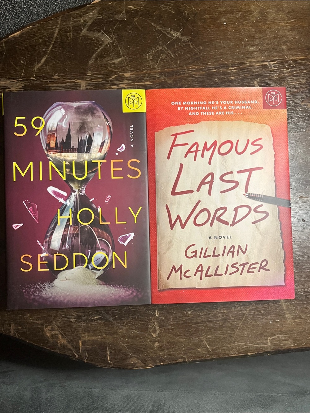 BOTM 59 Minutes by Holly Seddon Famous Last Words by Gillian McAllister